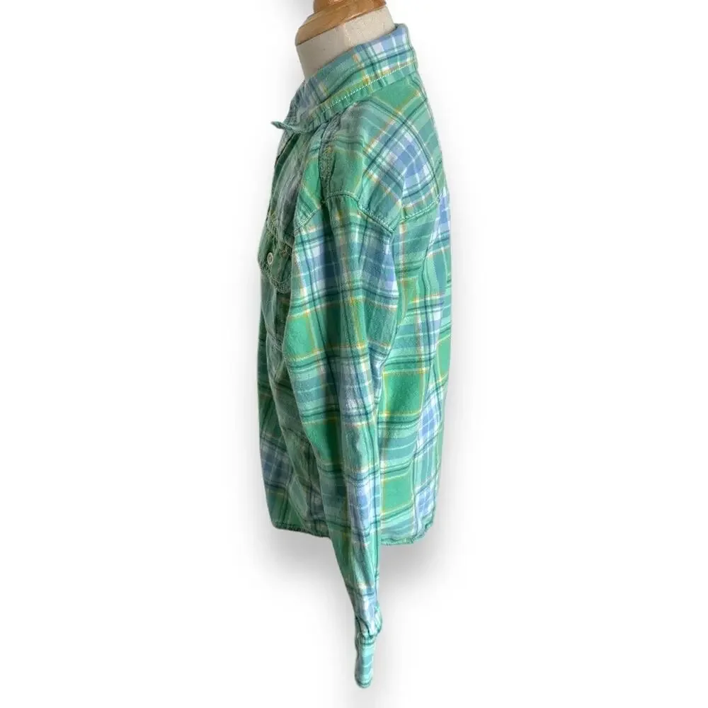 Carter's Boys Shirt Sz 5 Green White Blue Yellow Long Sleeve Plaid‎ Buttons